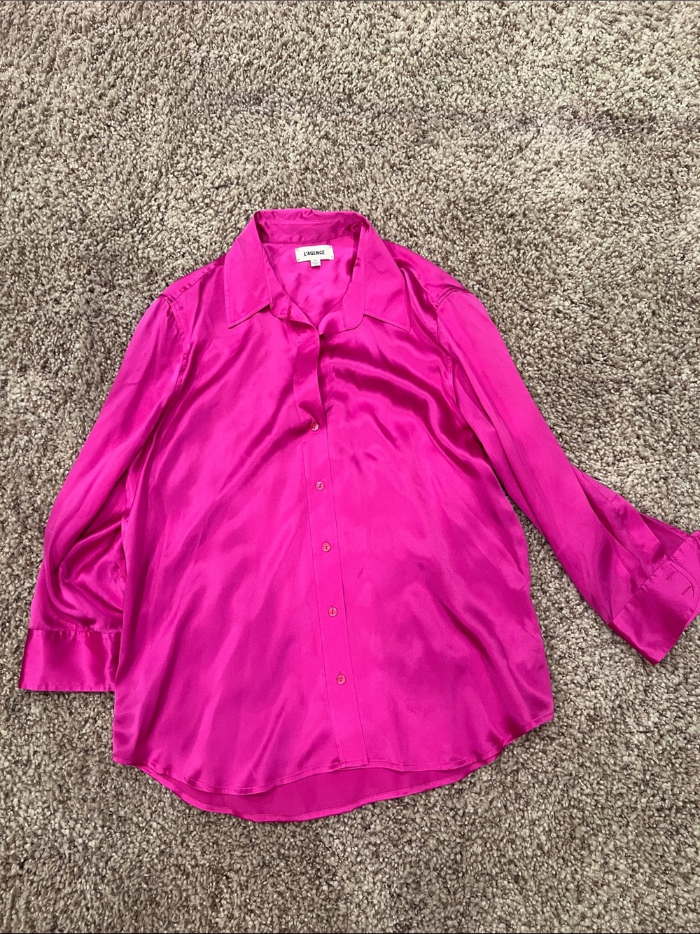 L'AGENCE Fuchsia Satin Button-Down Shirt
